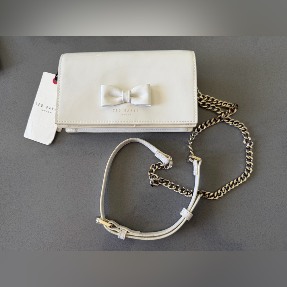 Ted Baker White Leather Bow Chain Crossbody Bag